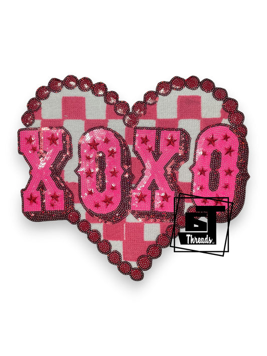 Measurements 7 inches wide by 10 inches tall
Pink Sequin Valentine's card with pink embroidery details
Iron-on Patch