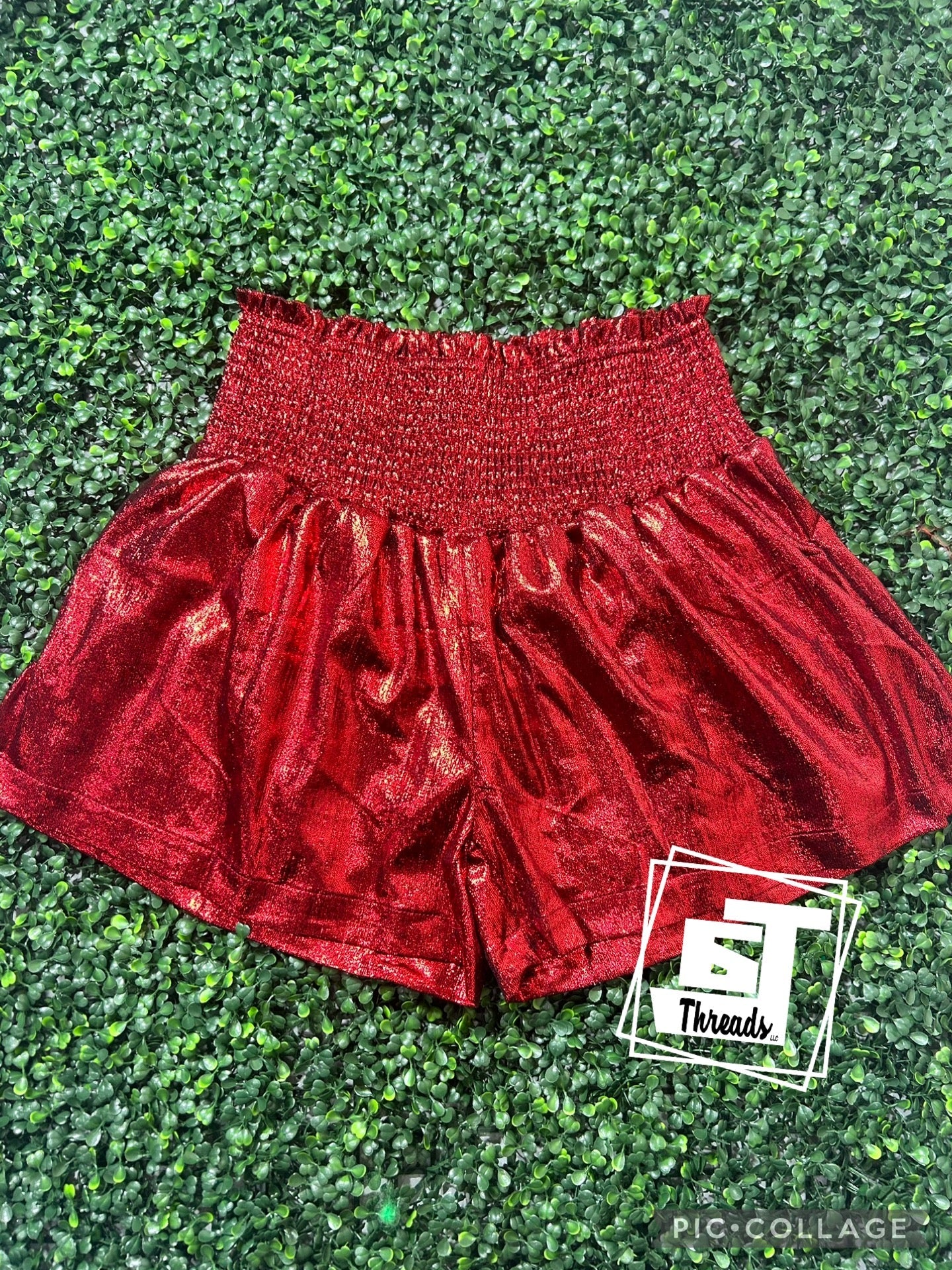 red metallic shorts