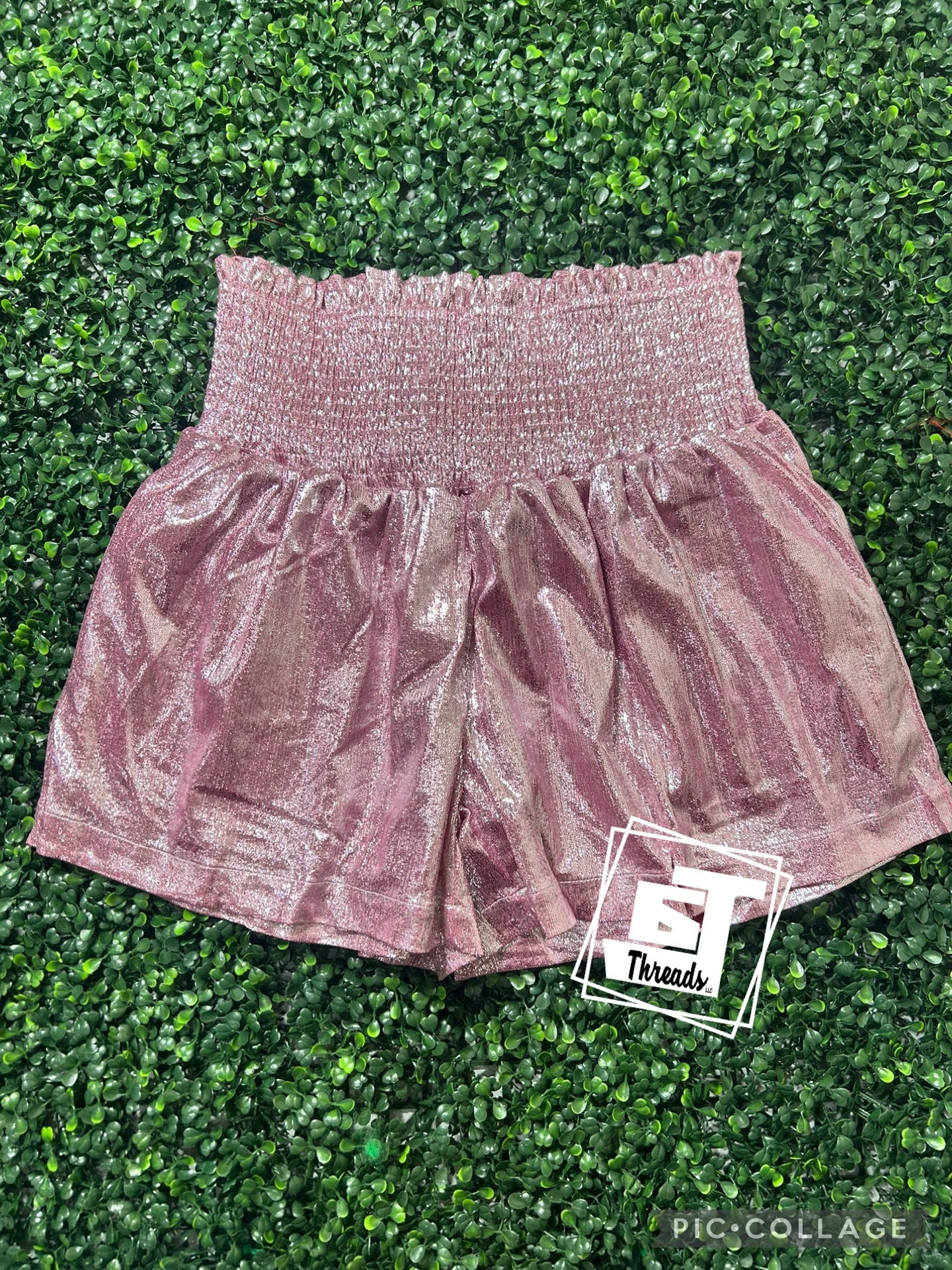 light pink metallic shorts