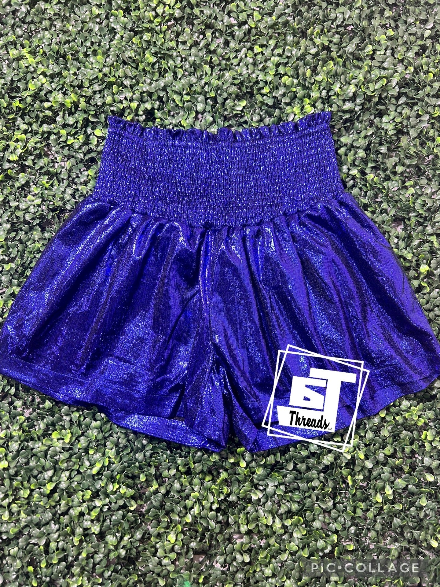 royal blue metallic shorts