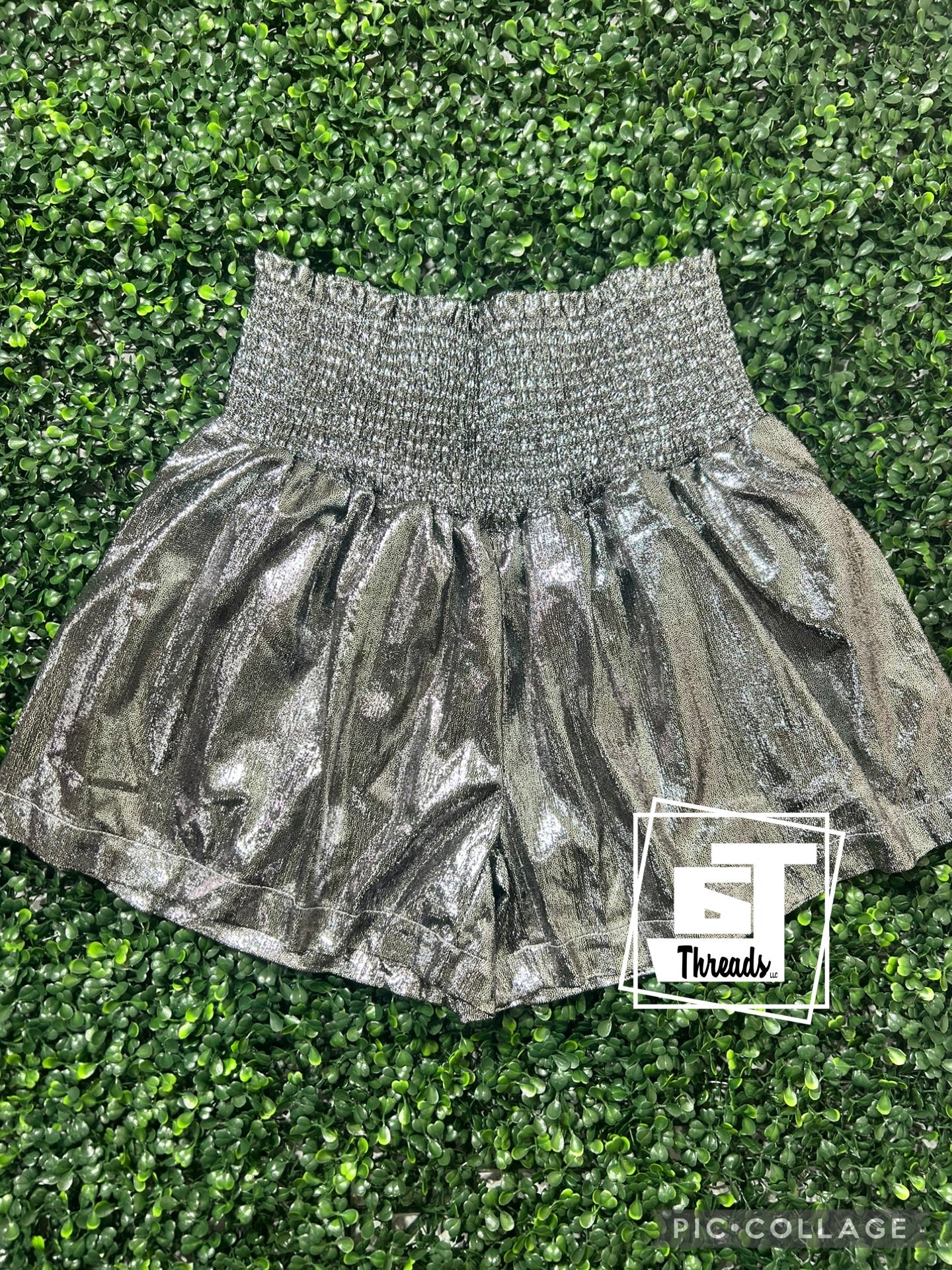 silver metallic shorts