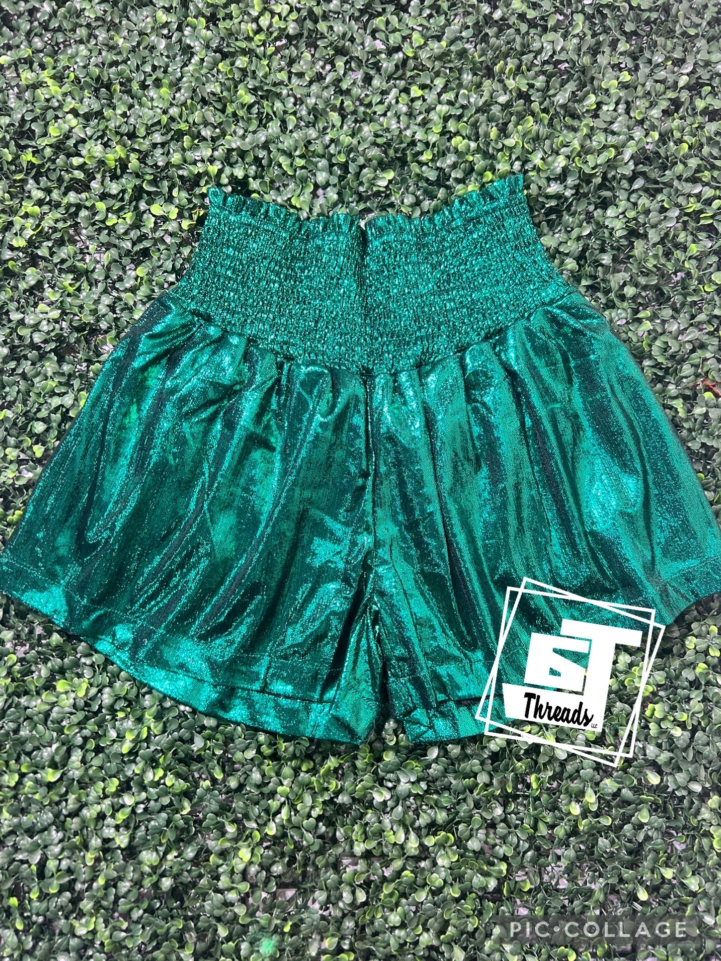 green metallic shorts