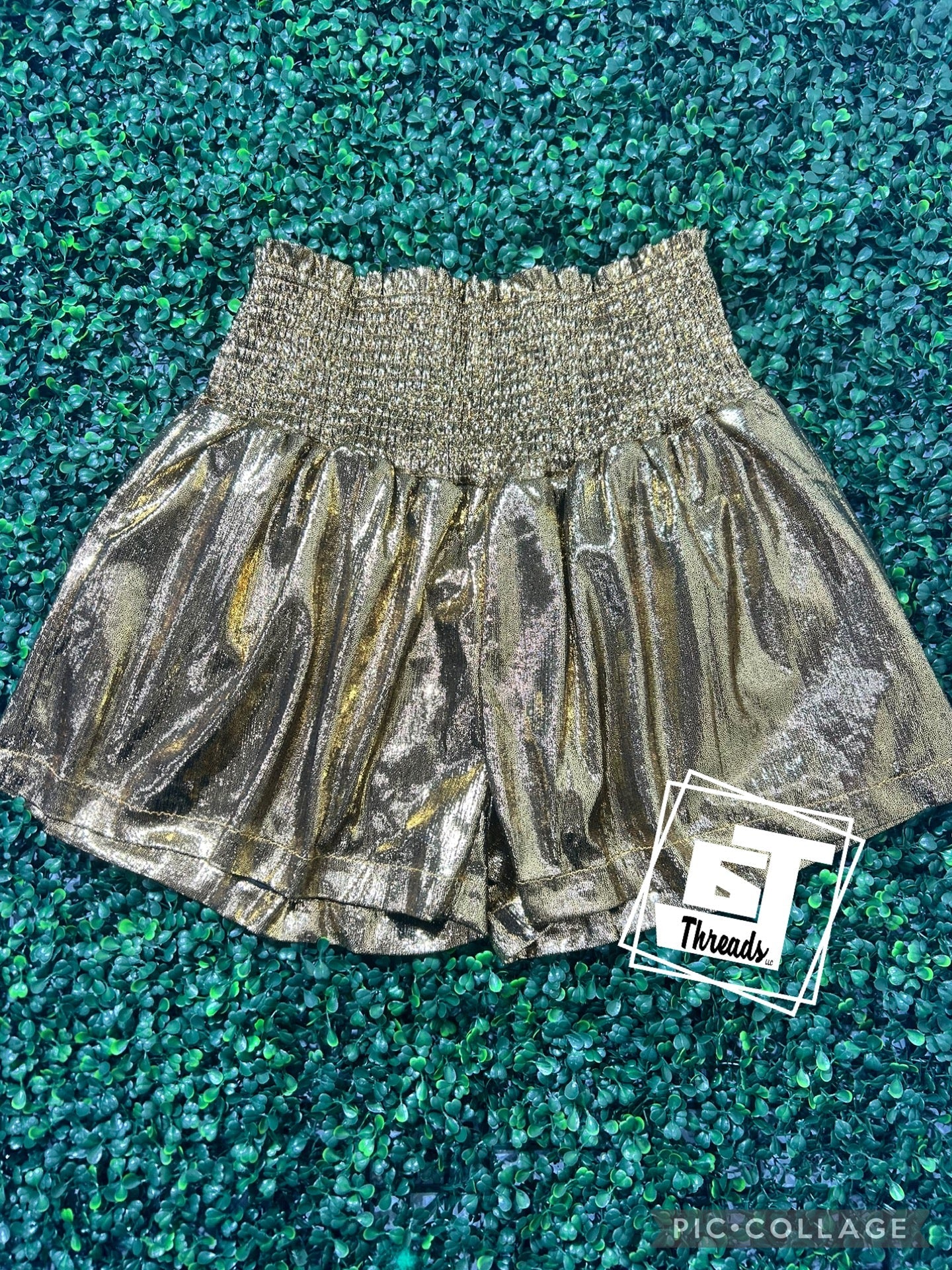 gold metallic shorts