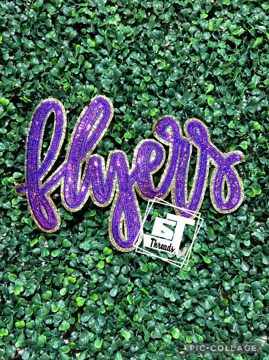 purple and gold cursive sequin flyers iron on patch