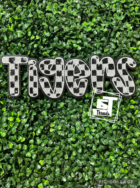 Sequin Checkered Tigers iron on patch
