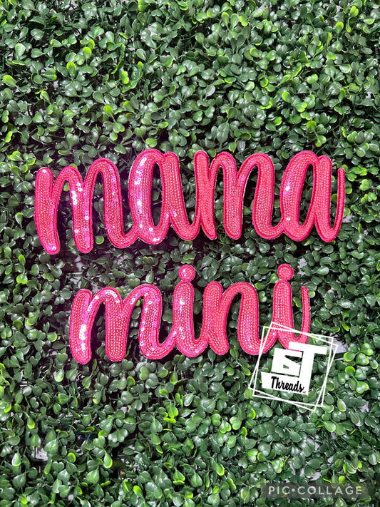 Pink Cursive Mama and Mini iron on patch