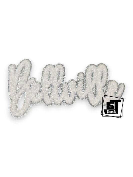 Embroidered patch with 'Bellville' text on a white background