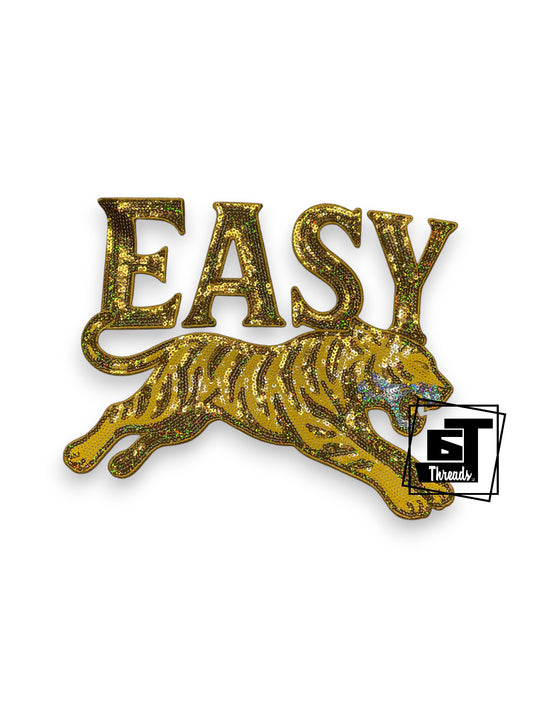 Measurements: 10 inches wide by 7 inches tall
Sequin Easy Golden tiger with gold embroidery
Iron-on Patch