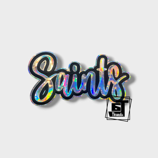 Cursive Metallic Saints iron on patch