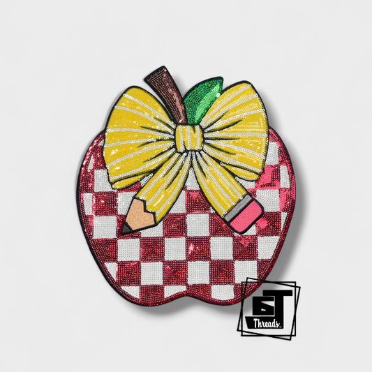 Checkered Teacher Apple iron on patch