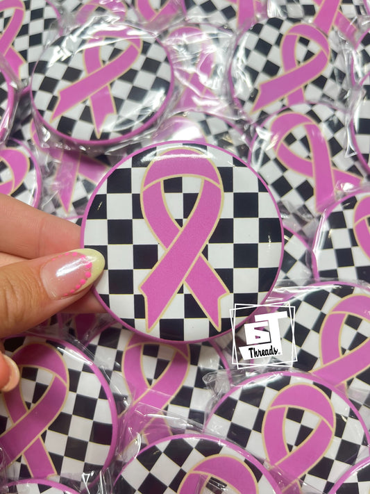 Pink Checkered Breast Cancer Awareness Pin