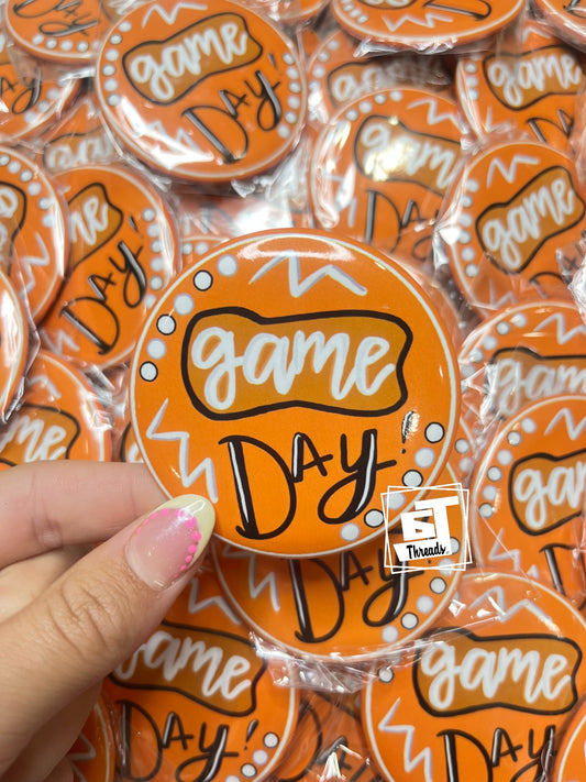 Orange Cursive Game Day Pin 