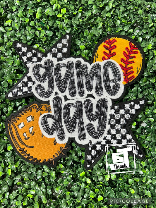 Sequins checkered star softball game day iron on patch 