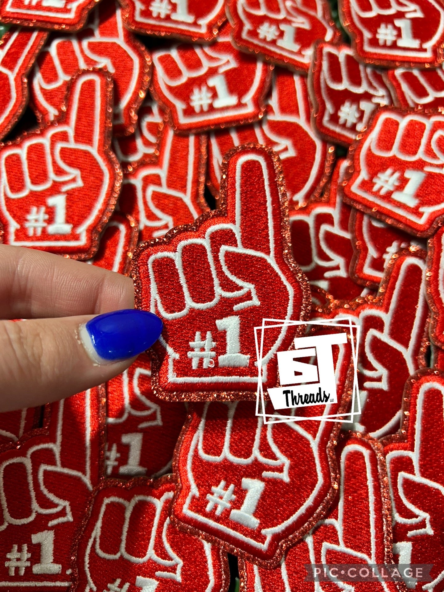 Red foam finger cap patch 