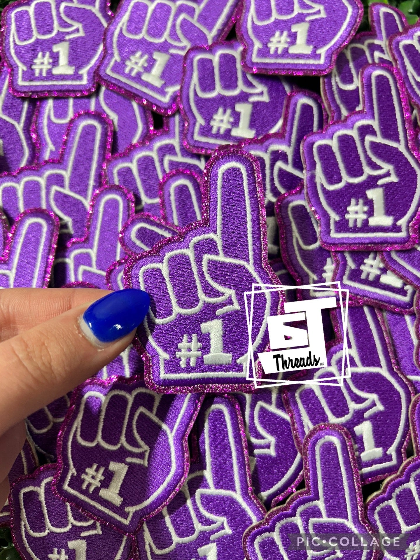 Purple foam finger cap patch 