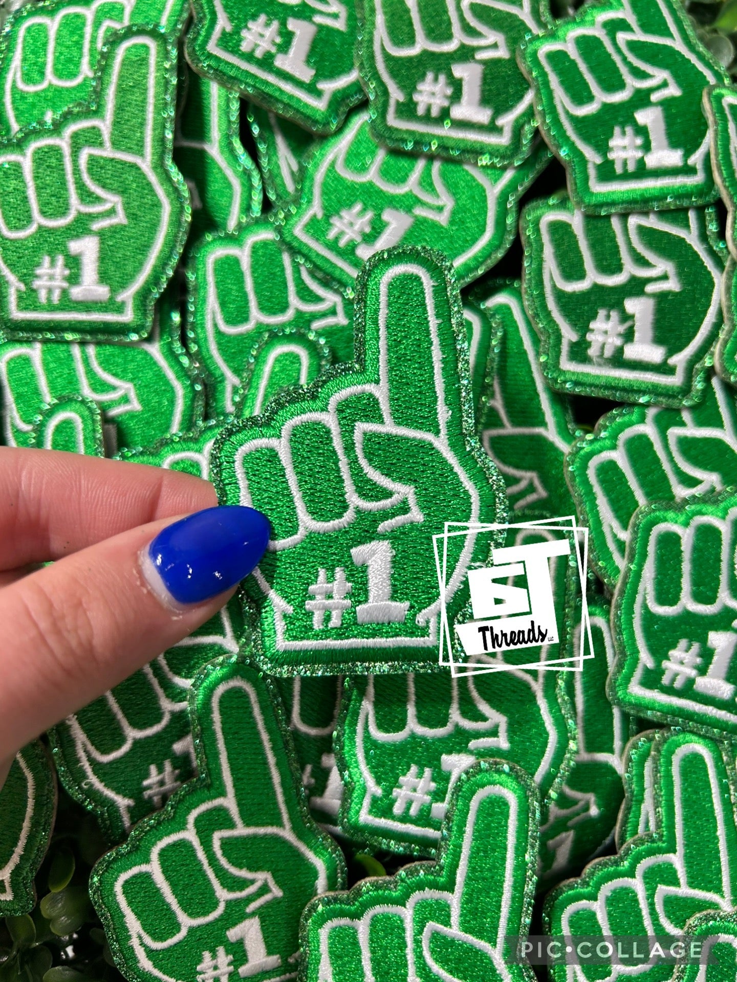 Green foam finger cap patch 