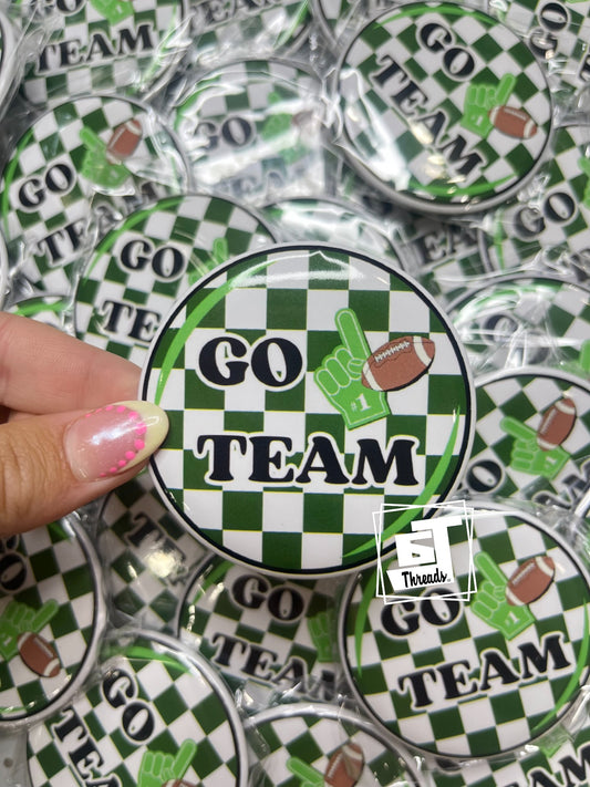 Green Checkered Go Team Football Pin