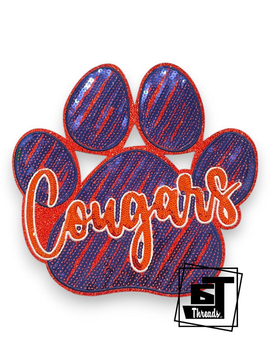 Paw print with 'Cougars' text in orange on a blue background, brand 'Threads' visible.