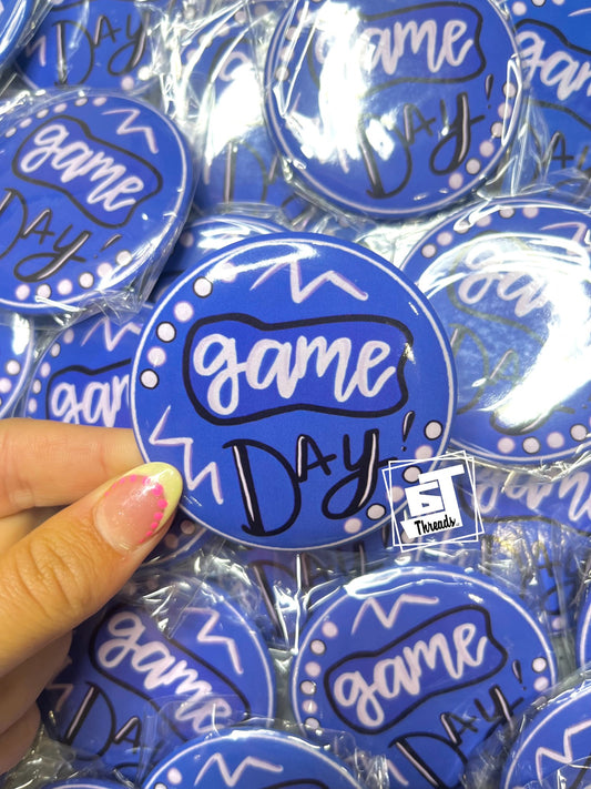 Blue Cursive Game Day Pin  