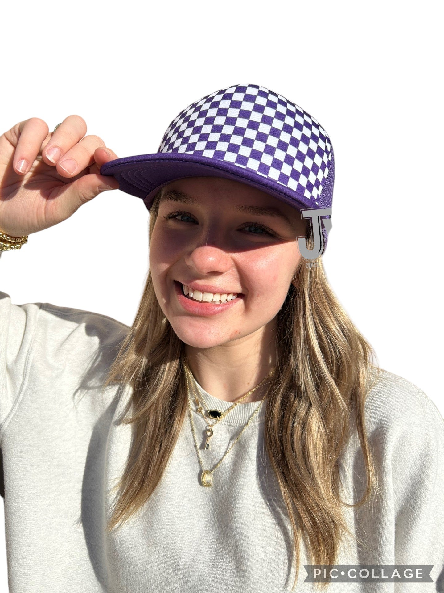 Purple checkered cap 