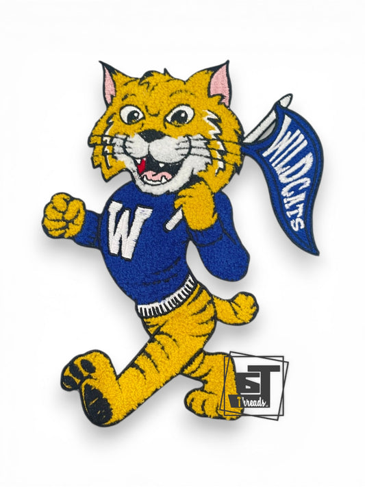 Yellow tiger mascot with 'W' and 'Wildcats' text on a white background