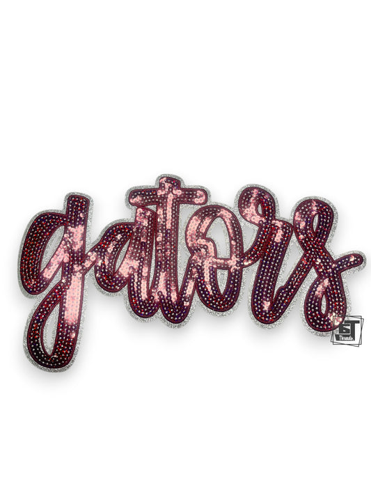 Maroon Cursive Sequin Gators iron on patch