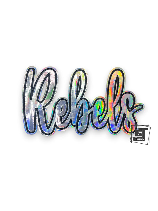 Silver Metallic Cursive Rebels iron on patch