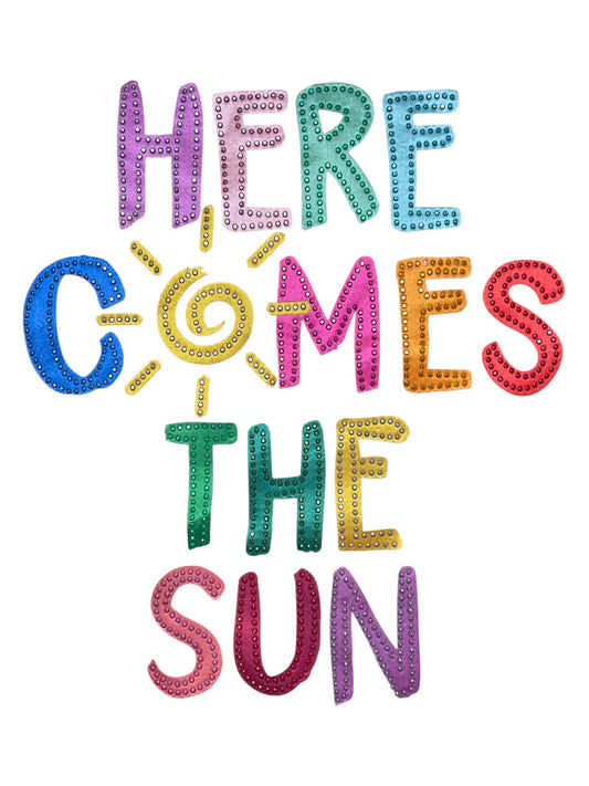 Fabric Multicolored Here Comes the Sun with Dimond Detail patch.... patches only
