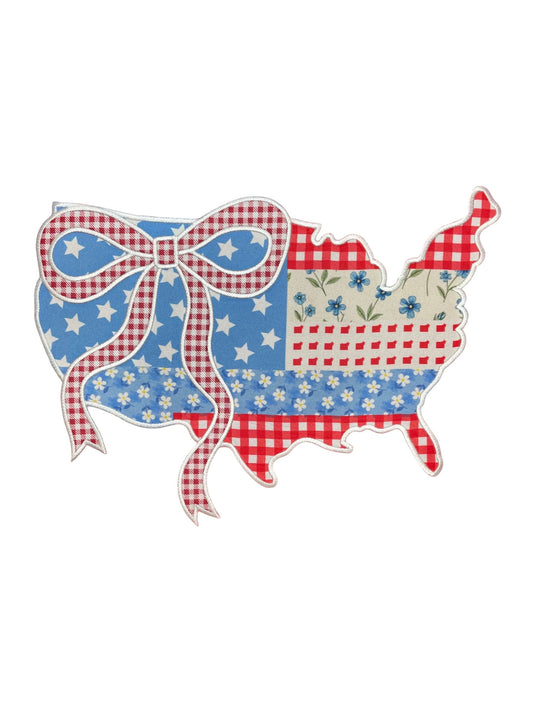 Fabric Red/White/Blue Shaped America with a Bow Patch....Patches Only