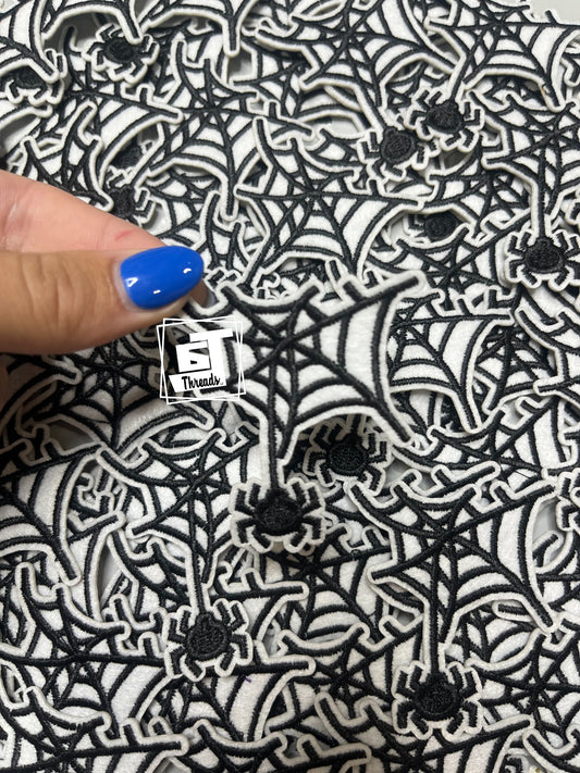 Black Spider Hanging from Web cap patch