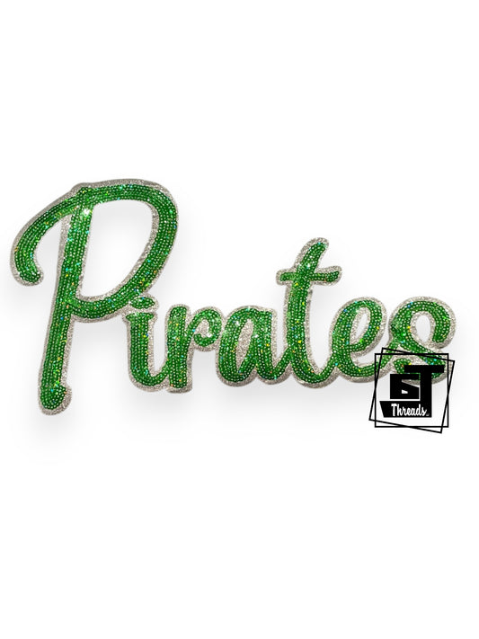 Green 'Pirates' text patch on a white background