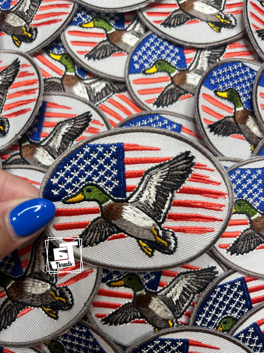 Duck Flying with American Flag cap patch