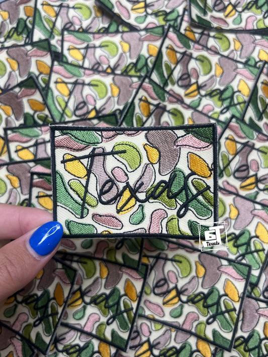 Camo Cursive Texas cap patch