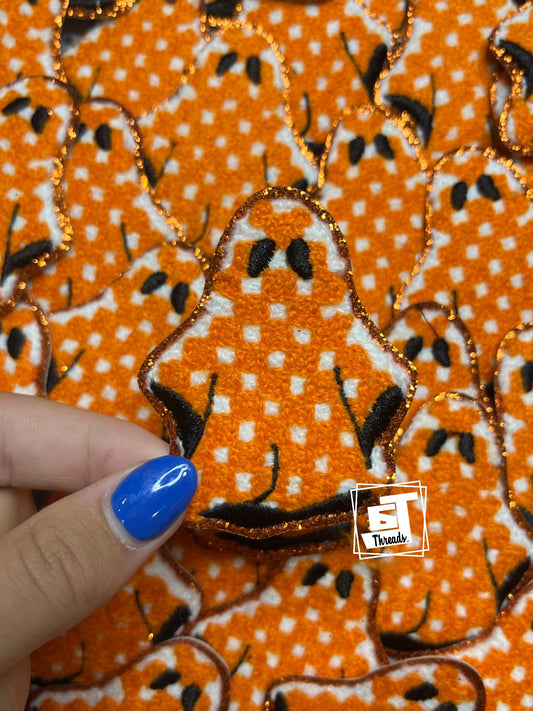 Orange and White Chenille Ghost cap patch