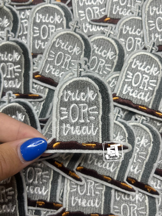 Grey Gravestone Trick or Treat cap patch
