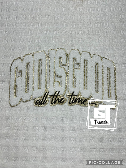 Chenille God is good iron on patch 