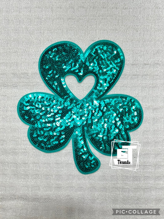Heart four leaf clover iron on patch 