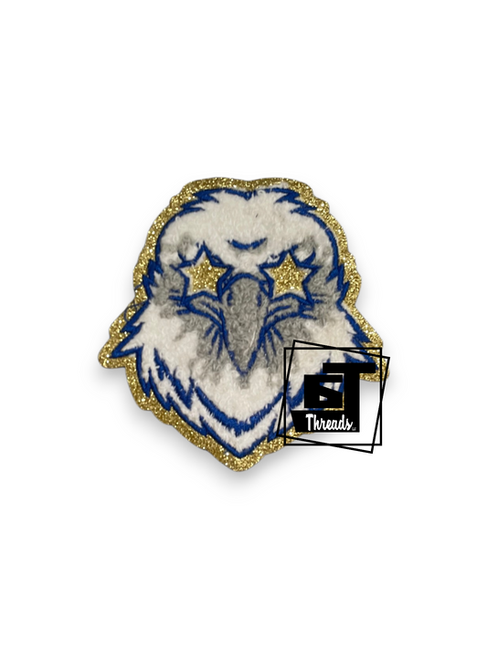 Chenille Blue and Gold Star Eagle Head Patch...Patches Only