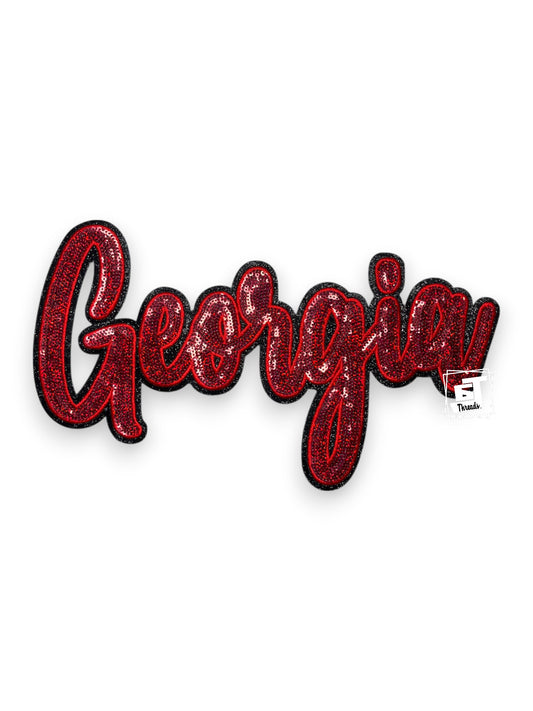Red Cursive Sequin Georgia