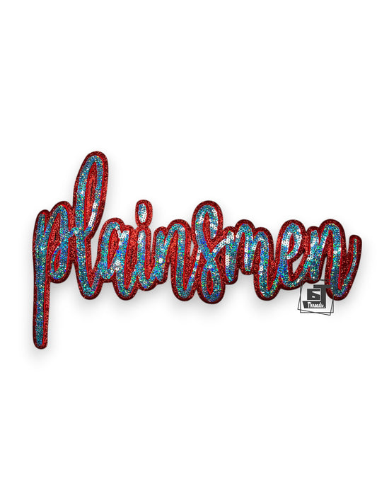 Red and Blue Cursive Sequin Plainsmen