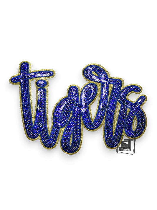 Blue Cursive Sequin Tigers