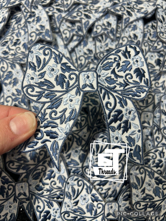 Navy blue floral bow cap patch 