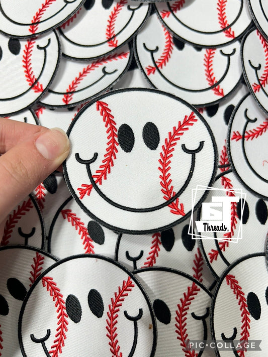 Baseball smiley face cap patch 