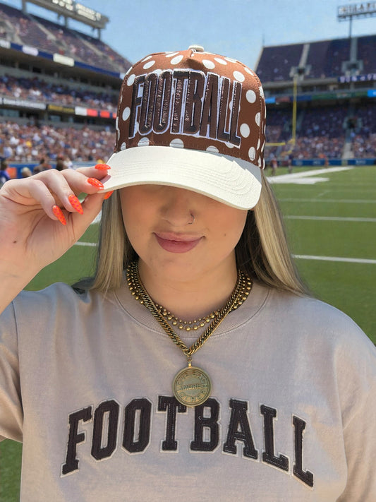 Brown Football White Polka Dot Cap