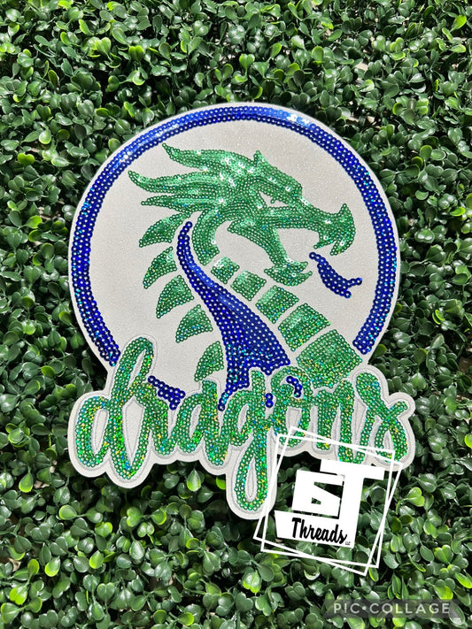 Green and Blue Dragon iron on patch