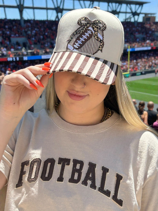 Football Leopard Bow with Stripes Cap