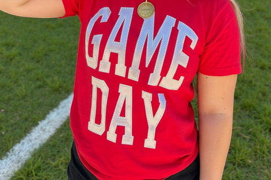 Fabric Silver Game Day Word with Dimond Detail Patch...Patches Only