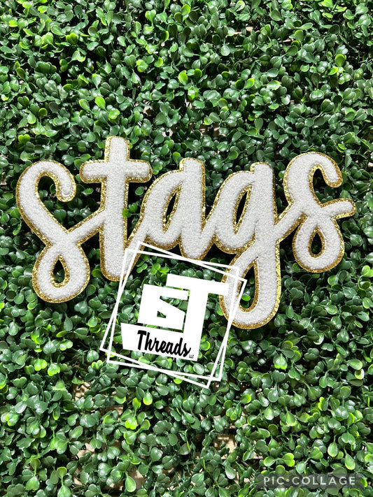 Chenille Cursive Stags iron on patch