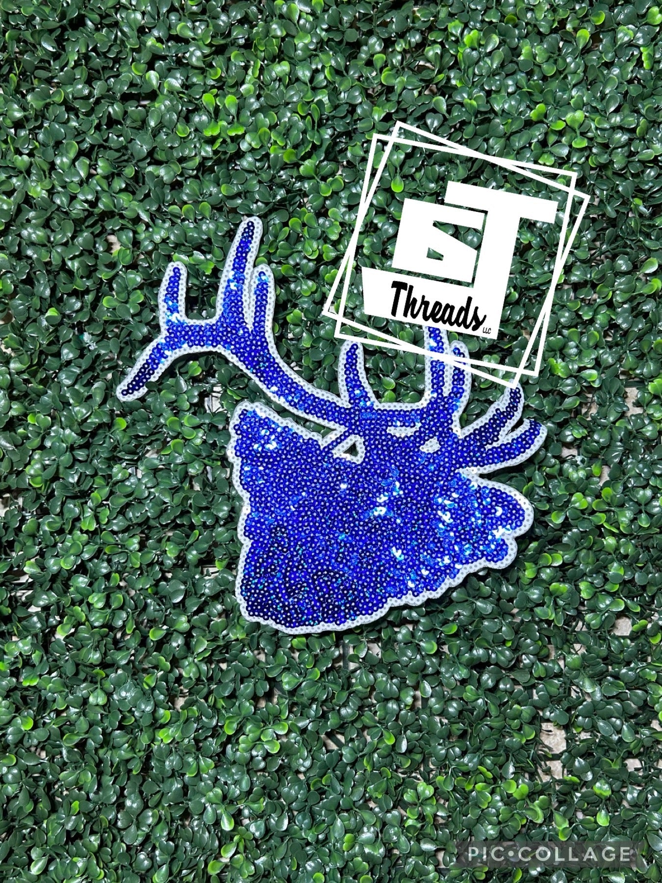 blue sequin elk iron on patch