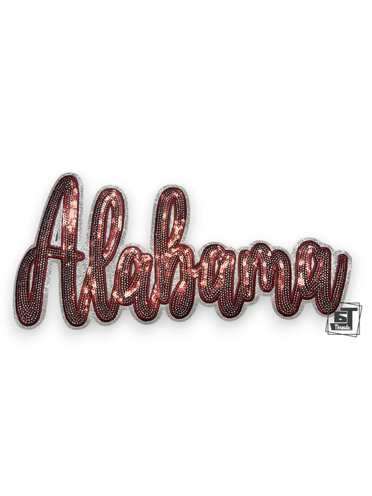 Maroon Cursive Sequin Alabama
